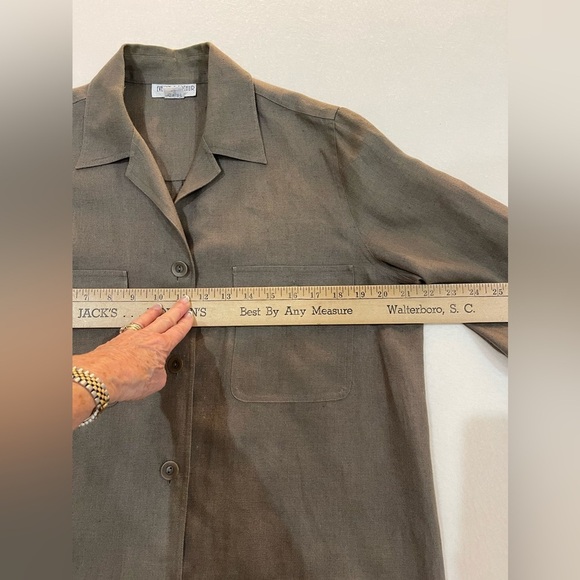 Evelyn & Arthur 100% Linen shirt, jacket, size, large  brown olive color career - Picture 8 of 9